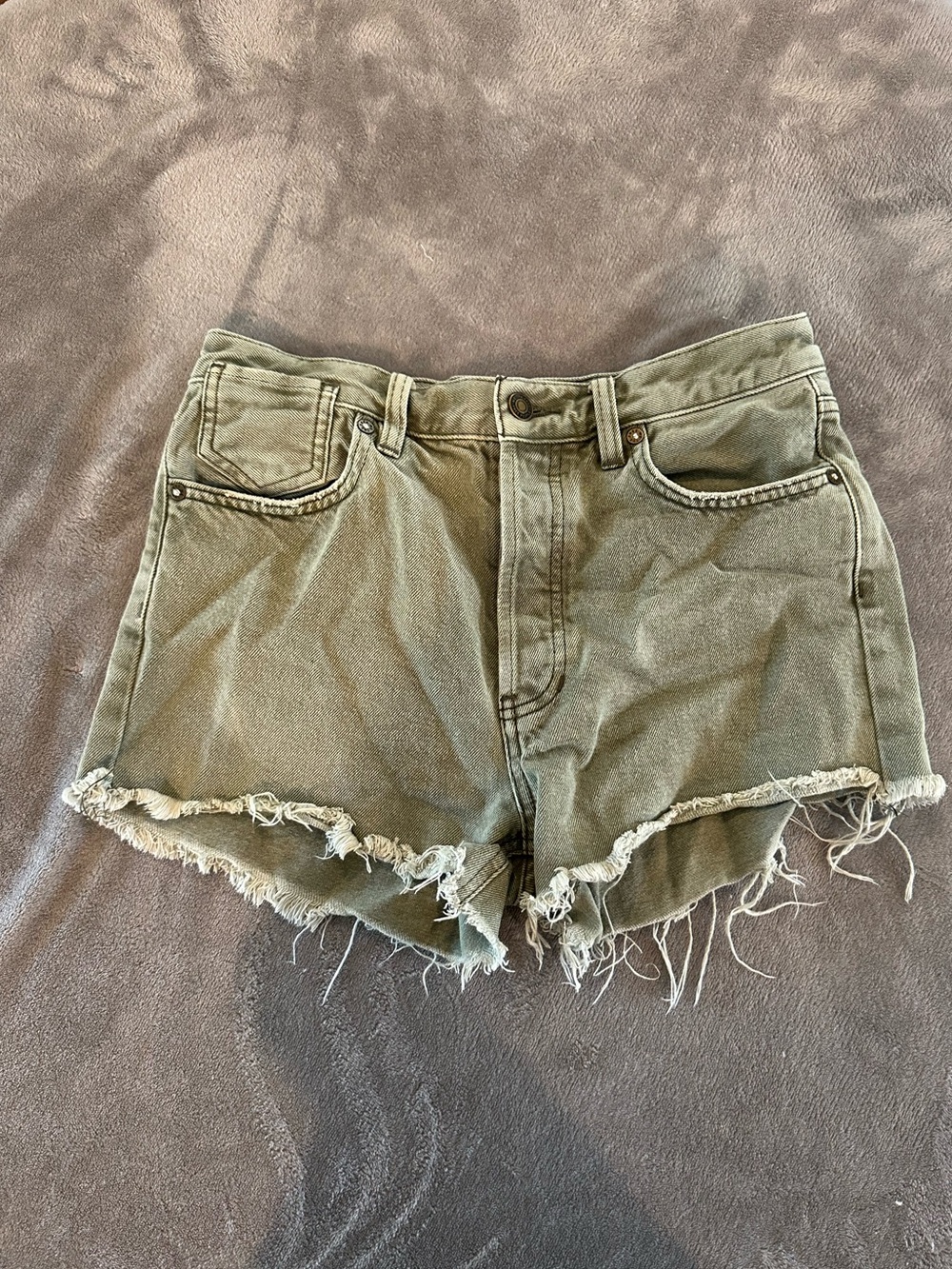 Free People We The Free Olive Distressed Cutoff Shorts 26